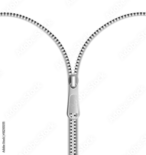 Shiny metal zipper, studio shot emphasizing reflective surface and craftsmanship of zipper design