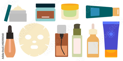 Flat Illustration of Complete Skincare Product Set