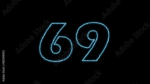 Glowing Number 69 Animation on Black Background.