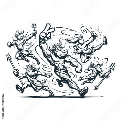 Children's line scribble of playful neptune 