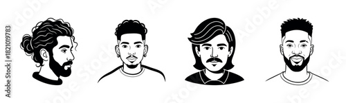 Stylish male hairstyles: diverse young adult portraits