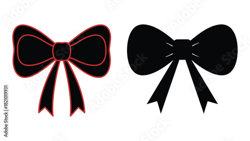 Two silhouette bows one with red outline and one solid valentine's