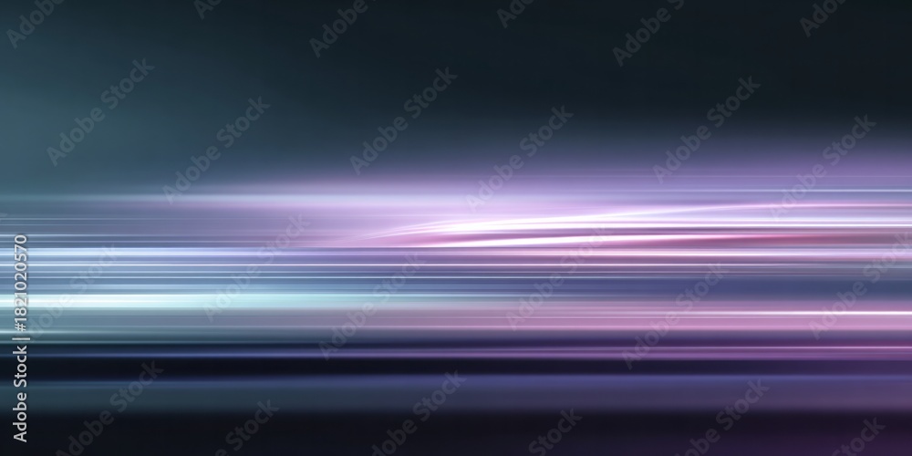 Fototapeta premium Horizontal streaks of abstract light blur across a dark, cool background.