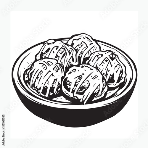 hand drawn vector illustration of takoyaki food