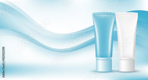 Wallpaper Mural 清潔感のある青と白の流れる抽象波背景、クール・水・美容イメージ、モデリング、合成用 Torontodigital.ca