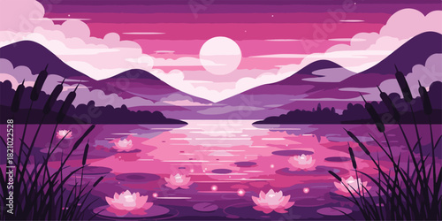 sunset in sea with the mountains