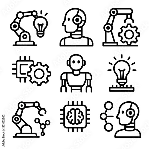 Set of ai and robotics icons representing automation and technology