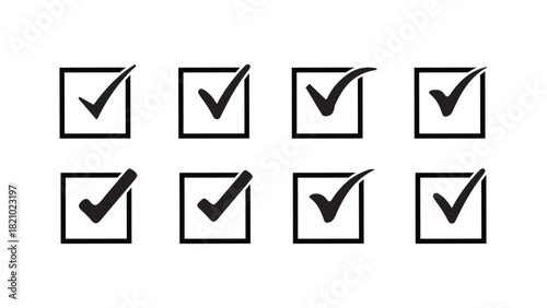 Black color check box, Check List doodle Design with isolated on a white background, yes and ok Sign symbol, 