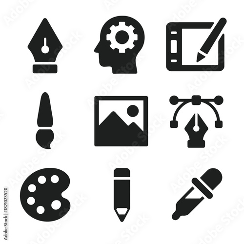 Graphic design icons set: tools for creative professionals and digital artists