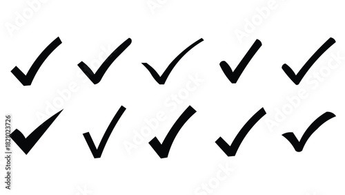 Black check tick mark sign symbol, yes button vector art design with white background, checklist and mark doodle design, 