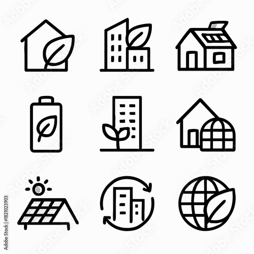 Eco-friendly icons: sustainable living and renewable energy concepts