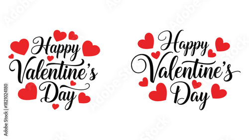 Happy valentine's day celebration with red hearts and elegant script typography