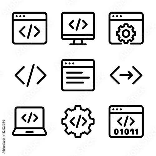 Web development icons: coding, programming, and html elements