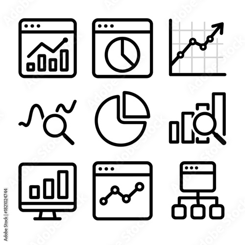 Data analysis icons set: charts, graphs, and diagrams collection