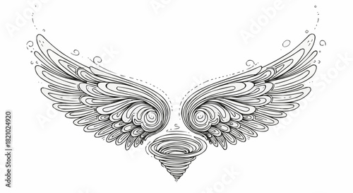 Detailed Line Art - Wings and Vortex Design.