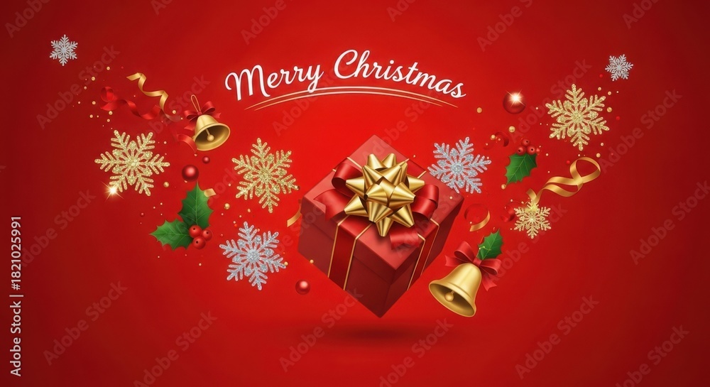 Fototapeta premium Merry christmas festive background with gift and decorations