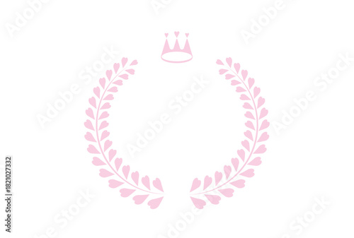 ピンクの可愛い王冠付きのハートの葉の月桂樹フレーム