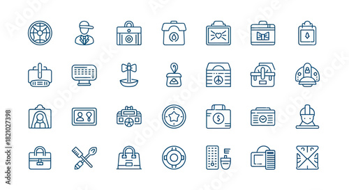 Collection of business and office icons representing various concepts