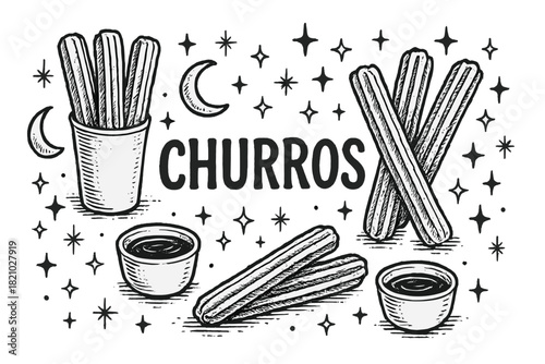 Drawing of churros with a black background