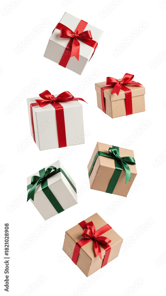 Obraz premium Festive gift boxes with colorful ribbons create joyful atmosphere, perfect for celebrations and special occasions