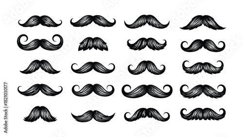 Collection of hand drawn vintage mustache styles in valentine s and white sketch art