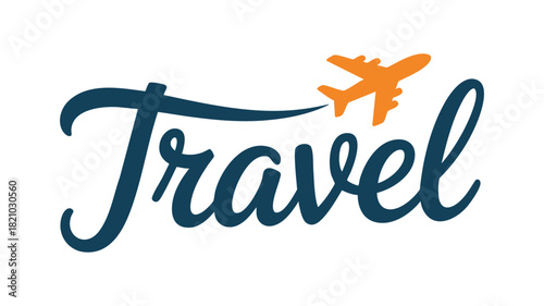 Travel word with orange airplane