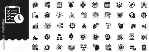 Time Management Icon set vector illustration with collection of schedule, calendar, checklist, stopwatch, alarm, productivity, deadline, task, reminder, efficiency, workflow, target, milestone, work
