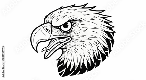 Intense eagle head portrait showcasing sharp beak and focused gaze in detailed illustration.