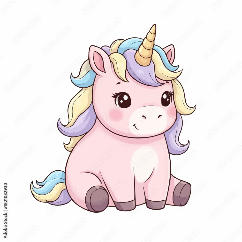 Naklejka premium Chubby Baby Unicorn Sitting
