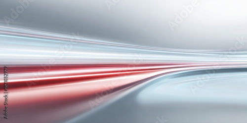 Abstract depiction of dynamic motion with converging light streaks of red and white against a light gray background