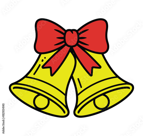 A festive illustration of two yellow bells adorned with a red ribbon bow, commonly associated with holiday celebrations and Christmas.