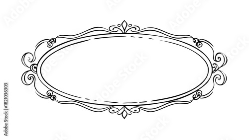 Decorative vintage frame oval shape in black outline