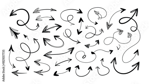 Collection of hand drawn arrows in various dynamic shapes and styles