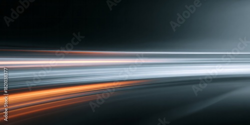 Streaks of bright white and warm orange light blur across a dark, abstract background indicating rapid motion.
