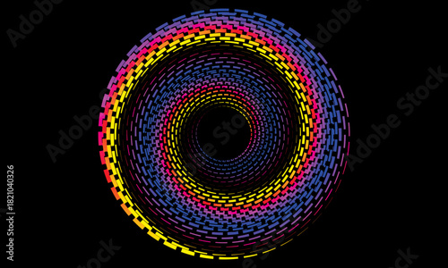 Music poster design background. Electro Sound Cover Template with dynamic abstract gradient circular geometric line shapes for t-shirt screen printing, technology, digital, party, festival and club.	