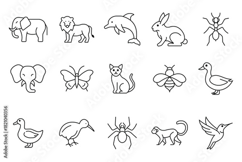 Animal icon set. Set of outline icons related to animals. Linear icon collection. Editable stroke.  Icon In line style. Vector illustration collection.