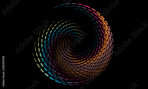 Music poster design background. Electro Sound Cover Template with dynamic abstract gradient circular geometric line shapes for t-shirt screen printing, technology, digital, party, festival and club.	