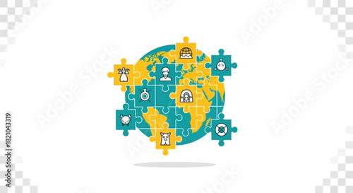 Global Collaboration Concept: World Map Puzzle with Diversity and Unity Symbolism