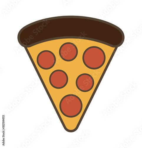 A single slice of pepperoni pizza with a thick crust sits isolated on a white background, ready to be eaten.