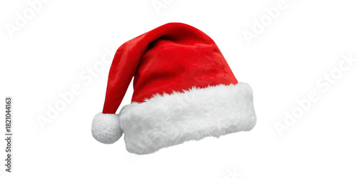 Red santa hat with white trim and pompom isolated on a transparent background festive holiday symbol

