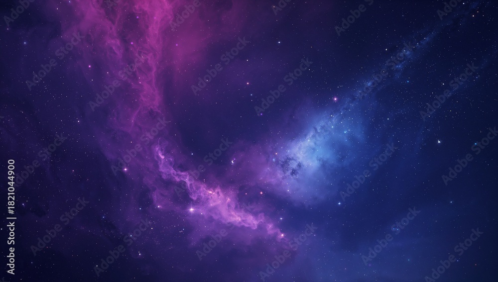 Fototapeta premium Glowing vivid purple-magenta nebula stretching across deep space, showing cyan-blue glow and stars