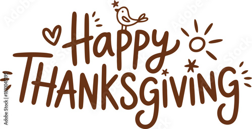 Festive happy thanksgiving handwritten typography with cute elements