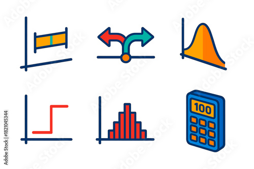 Statistical Inference Icons. Isometric vector illustration set Statistical Inference: confidence interval chart, hypothesis