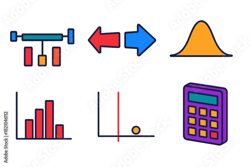 Statistical Inference Icons. Isometric vector illustration set Statistical Inference: confidence interval chart, hypothesis