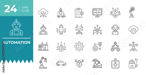 Collection of Automation and Technology Icons | Modern Technology Automation Process Icons | Automation Line Icons for Digital Solutions