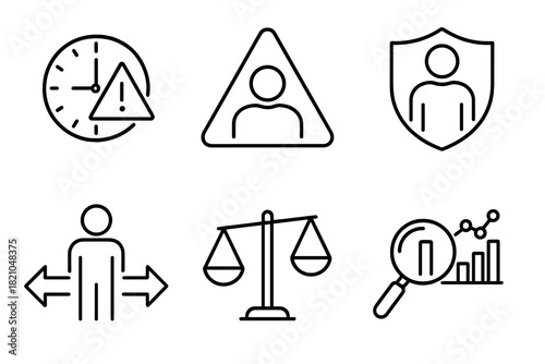 Decision-Making Icons. Line style icons of decision-making under pressure: time-sensitive icon, decision triangle, leadership