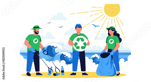 Dedicated volunteers cleansing marine debris and fostering ecological harmony near coastal zone