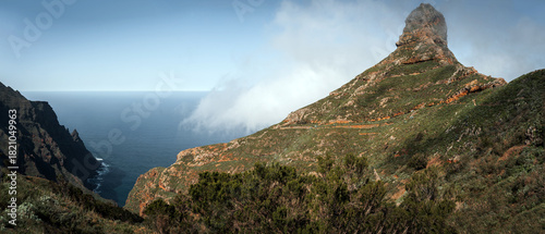 Hiker girl trekking in the Anaga Mountains, Tenerife