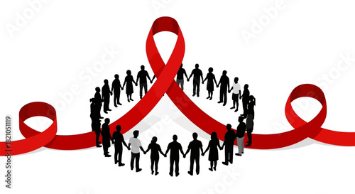 Worldwide united silhouettes holding hands in solidarity for aids awareness support