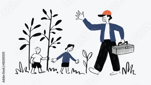 A diverse community volunteer a friendly individual wearing casual clothing depicted in a vibrant colorful vector illustration perfect for social causes and engagement projects